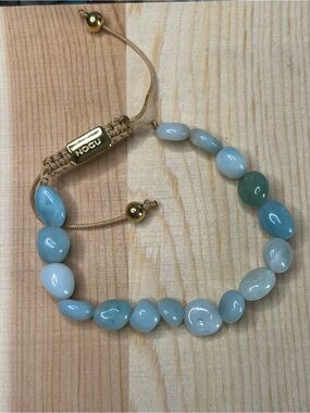 Nogu Signature Amazonite Stone Bead Macrame Adjustable Bracelet Beach Ocean Hue